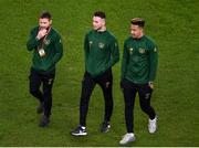 18 November 2019; Alan Judge left, with Alan Browne and Callum Robinson of Republic of Ireland prior to the UEFA EURO2020 Qualifier match between Republic of Ireland and Denmark at the Aviva Stadium in Dublin. Photo by Ben McShane/Sportsfile