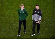 18 November 2019; James McClean of Republic of Ireland and assistant coach Robbie Keane prior to the UEFA EURO2020 Qualifier match between Republic of Ireland and Denmark at the Aviva Stadium in Dublin. Photo by Ben McShane/Sportsfile