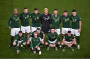 18 November 2019; The Republic of Ireland team, back row, from left to right, David McGoldrick, Shane Duffy, Matt Doherty, Darren Randolph, Conor Hourihane, Alan Browne and John Egan. Front row, from left to right, James McClean, Glenn Whelan, Jeff Hendrick and Enda Stevens prior to the UEFA EURO2020 Qualifier match between Republic of Ireland and Denmark at the Aviva Stadium in Dublin. Photo by Ben McShane/Sportsfile