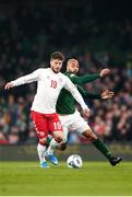 18 November 2019; Lasse Schöne of Denmark in action against David McGoldrick of Republic of Ireland during the UEFA EURO2020 Qualifier match between Republic of Ireland and Denmark at the Aviva Stadium in Dublin. Photo by Harry Murphy/Sportsfile