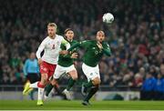 18 November 2019; David McGoldrick of Republic of Ireland in action against Simon Kjær of Denmark during the UEFA EURO2020 Qualifier match between Republic of Ireland and Denmark at the Aviva Stadium in Dublin. Photo by Seb Daly/Sportsfile