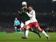 18 November 2019; David McGoldrick of Republic of Ireland in action against Henrik Dalsgaard of Denmark during the UEFA EURO2020 Qualifier match between Republic of Ireland and Denmark at the Aviva Stadium in Dublin. Photo by Stephen McCarthy/Sportsfile