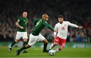 18 November 2019; David McGoldrick of Republic of Ireland in action against Lasse Schöne of Denmark during the UEFA EURO2020 Qualifier match between Republic of Ireland and Denmark at the Aviva Stadium in Dublin. Photo by Seb Daly/Sportsfile