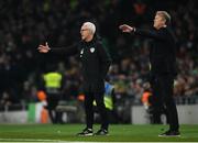 18 November 2019; Republic of Ireland manager Mick McCarthy, left, and Denmark manager Åge Hareide during the UEFA EURO2020 Qualifier match between Republic of Ireland and Denmark at the Aviva Stadium in Dublin. Photo by Eóin Noonan/Sportsfile