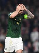 18 November 2019; Shane Duffy of Republic of Ireland reacts after a missed chance on goal during the UEFA EURO2020 Qualifier match between Republic of Ireland and Denmark at the Aviva Stadium in Dublin. Photo by Stephen McCarthy/Sportsfile