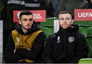 18 November 2019; Troy Parrott, left, with Jack Byrne of Republic of Ireland on the bench during the UEFA EURO2020 Qualifier match between Republic of Ireland and Denmark at the Aviva Stadium in Dublin. Photo by Harry Murphy/Sportsfile