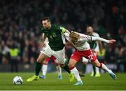 18 November 2019; Shane Duffy of Republic of Ireland in action against Kasper Dolberg of Denmark during the UEFA EURO2020 Qualifier match between Republic of Ireland and Denmark at the Aviva Stadium in Dublin. Photo by Eóin Noonan/Sportsfile