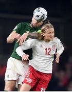 18 November 2019; Shane Duffy of Republic of Ireland in action against Kasper Dolberg of Denmark during the UEFA EURO2020 Qualifier match between Republic of Ireland and Denmark at the Aviva Stadium in Dublin. Photo by Stephen McCarthy/Sportsfile