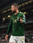 18 November 2019; Conor Hourihane of Republic of Ireland gives a thumbs up to supporters after being substituted during the UEFA EURO2020 Qualifier match between Republic of Ireland and Denmark at the Aviva Stadium in Dublin. Photo by Seb Daly/Sportsfile