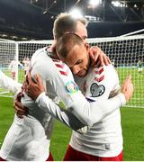 18 November 2019; Martin Braithwaite, right, of Denmark celebrates with team-mate Christian Eriksen after he scored their side's first goal during the UEFA EURO2020 Qualifier match between Republic of Ireland and Denmark at the Aviva Stadium in Dublin. Photo by Eóin Noonan/Sportsfile