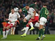 18 November 2019; Sean Maguire of Republic of Ireland in action against Mathias Jørgensen of Denmark during the UEFA EURO2020 Qualifier match between Republic of Ireland and Denmark at the Aviva Stadium in Dublin. Photo by Seb Daly/Sportsfile