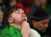 18 November 2019; A dejected Republic of Ireland supporter during the UEFA EURO2020 Qualifier match between Republic of Ireland and Denmark at the Aviva Stadium in Dublin. Photo by Seb Daly/Sportsfile
