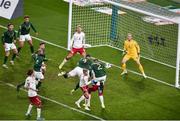 18 November 2019; Matt Doherty of Republic of Ireland shoots to score his side's first goal during the UEFA EURO2020 Qualifier match between Republic of Ireland and Denmark at the Aviva Stadium in Dublin. Photo by Ben McShane/Sportsfile