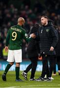 18 November 2019; Richard Keogh, right, with David McGoldrick of Republic of Ireland following the UEFA EURO2020 Qualifier match between Republic of Ireland and Denmark at the Aviva Stadium in Dublin. Photo by Harry Murphy/Sportsfile