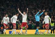 18 November 2019; Pierre-Emile Højbjerg of Denmark, centre, celebrates after the UEFA EURO2020 Qualifier match between Republic of Ireland and Denmark at the Aviva Stadium in Dublin. Photo by Eóin Noonan/Sportsfile