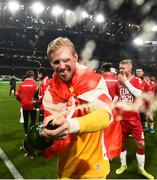 18 November 2019; Kasper Schmeichel of Denmark celebrates after the UEFA EURO2020 Qualifier match between Republic of Ireland and Denmark at the Aviva Stadium in Dublin. Photo by Eóin Noonan/Sportsfile