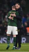 18 November 2019; James McClean of Republic of Ireland with Richard Keogh after the UEFA EURO2020 Qualifier match between Republic of Ireland and Denmark at the Aviva Stadium in Dublin. Photo by Stephen McCarthy/Sportsfile