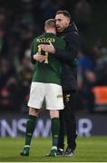 18 November 2019; James McClean of Republic of Ireland with Richard Keogh after the UEFA EURO2020 Qualifier match between Republic of Ireland and Denmark at the Aviva Stadium in Dublin. Photo by Stephen McCarthy/Sportsfile