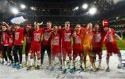 18 November 2019; Denmark players celebrate after the UEFA EURO2020 Qualifier match between Republic of Ireland and Denmark at the Aviva Stadium in Dublin. Photo by Eóin Noonan/Sportsfile