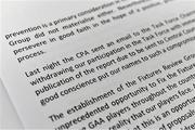 19 November 2019; A general view of the CPA statement during the Club Players Association Press Conference at the Carlton Hotel in Blanchardstown, Dublin. Photo by Piaras Ó Mídheach/Sportsfile