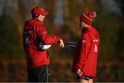 19 November 2019; Munster senior coach Stephen Larkham, left, and head coach Johann van Graan in conversation during a Munster Rugby squad training session at the University of Limerick in Limerick. Photo by Diarmuid Greene/Sportsfile