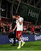 18 November 2019; Thomas Delaney of Denmark makes his way back to the Denmark dugout after sustaining an injury during the UEFA EURO2020 Qualifier match between Republic of Ireland and Denmark at the Aviva Stadium in Dublin. Photo by Eóin Noonan/Sportsfile