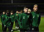 19 November 2019; Cian Barrett, left, and Caden McLaughlin of Republic of Ireland prior to the U15 International Friendly match between Republic of Ireland and Poland at Eamonn Deacy Park in Galway. Photo by Seb Daly/Sportsfile