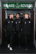 19 November 2019; Republic of Ireland players, from left, Conor Kearns, Zack Elbouzedi and Liam Scales prior to the UEFA European U21 Championship Qualifier match between Republic of Ireland and Sweden at Tallaght Stadium in Tallaght, Dublin. Photo by Stephen McCarthy/Sportsfile
