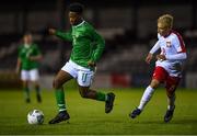 19 November 2019; Gideon Tetteh of Republic of Ireland in action against Kacper Masiak of Poland during the U15 International Friendly match between Republic of Ireland and Poland at Eamonn Deacy Park in Galway. Photo by Seb Daly/Sportsfile