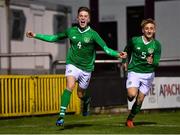 19 November 2019; Cathal Heffernan of Republic of Ireland, left, celebrates after scoring his side's second goal during the U15 International Friendly match between Republic of Ireland and Poland at Eamonn Deacy Park in Galway. Photo by Seb Daly/Sportsfile
