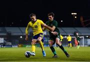 19 November 2019; Jake Larsson of Sweden in action against Thomas O'Connor of Republic of Ireland during the UEFA European U21 Championship Qualifier match between Republic of Ireland and Sweden at Tallaght Stadium in Tallaght, Dublin. Photo by Harry Murphy/Sportsfile