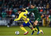 19 November 2019; Jens-Lys Michel Cajuste of Sweden in action against Zack Elbouzedi of Republic of Ireland during the UEFA European U21 Championship Qualifier match between Republic of Ireland and Sweden at Tallaght Stadium in Tallaght, Dublin. Photo by Eóin Noonan/Sportsfile