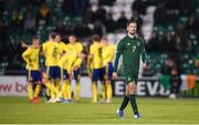 19 November 2019; Zack Elbouzedi of Republic of Ireland after his side conceded their first goal during the UEFA European U21 Championship Qualifier match between Republic of Ireland and Sweden at Tallaght Stadium in Tallaght, Dublin. Photo by Stephen McCarthy/Sportsfile