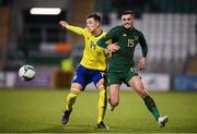 19 November 2019; Troy Parrott of Republic of Ireland in action against Anel Ahmedhodzic of Sweden during the UEFA European U21 Championship Qualifier match between Republic of Ireland and Sweden at Tallaght Stadium in Tallaght, Dublin. Photo by Stephen McCarthy/Sportsfile