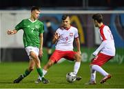 19 November 2019; Joe O’Brien Whitmarsh of Republic of Ireland in action against Oliwier Slawinski and Michal Rosiak of Poland during the U15 International Friendly match between Republic of Ireland and Poland at Eamonn Deacy Park in Galway. Photo by Seb Daly/Sportsfile