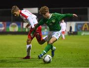 19 November 2019; Kevin Zefi of Republic of Ireland in action against Tommaso Guercio of Poland during the U15 International Friendly match between Republic of Ireland and Poland at Eamonn Deacy Park in Galway. Photo by Seb Daly/Sportsfile