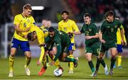 19 November 2019; Adam Idah of Republic of Ireland in action against John Bjorkengren of Sweden during the UEFA European U21 Championship Qualifier match between Republic of Ireland and Sweden at Tallaght Stadium in Tallaght, Dublin. Photo by Eóin Noonan/Sportsfile