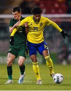 19 November 2019; Jens-Lys Michel Cajuste of Sweden in action against Jason Knight of Republic of Ireland during the UEFA European U21 Championship Qualifier match between Republic of Ireland and Sweden at Tallaght Stadium in Tallaght, Dublin. Photo by Eóin Noonan/Sportsfile