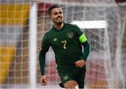 19 November 2019; Zack Elbouzedi of Republic of Ireland celebrates after scoring his side's fourth goal during the UEFA European U21 Championship Qualifier match between Republic of Ireland and Sweden at Tallaght Stadium in Tallaght, Dublin. Photo by Stephen McCarthy/Sportsfile