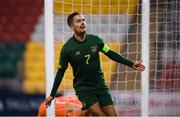 19 November 2019; Zack Elbouzedi of Republic of Ireland celebrates after scoring his side's fourth goal during the UEFA European U21 Championship Qualifier match between Republic of Ireland and Sweden at Tallaght Stadium in Tallaght, Dublin. Photo by Stephen McCarthy/Sportsfile