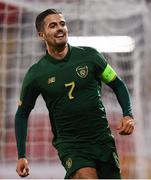 19 November 2019; Zack Elbouzedi of Republic of Ireland celebrates after scoring his side's fourth goal during the UEFA European U21 Championship Qualifier match between Republic of Ireland and Sweden at Tallaght Stadium in Tallaght, Dublin. Photo by Stephen McCarthy/Sportsfile