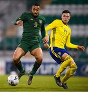19 November 2019; Adam Idah of Republic of Ireland in action against Anel Ahmedhodžic of Sweden during the UEFA European U21 Championship Qualifier match between Republic of Ireland and Sweden at Tallaght Stadium in Tallaght, Dublin. Photo by Stephen McCarthy/Sportsfile