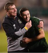 19 November 2019; Republic of Ireland manager Stephen Kenny and Conor Coventry of Republic of Ireland celebrate following the UEFA European U21 Championship Qualifier match between Republic of Ireland and Sweden at Tallaght Stadium in Tallaght, Dublin. Photo by Stephen McCarthy/Sportsfile