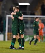 19 November 2019; Nathan Collins of Republic of Ireland, right, celebrates with team-mate Liam Scales following the UEFA European U21 Championship Qualifier match between Republic of Ireland and Sweden at Tallaght Stadium in Tallaght, Dublin. Photo by Eóin Noonan/Sportsfile