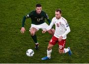 18 November 2019; Christian Eriksen of Denmark and Ciaran Clark of Republic of Ireland during the UEFA EURO2020 Qualifier - Group D match between Republic of Ireland and Denmark at Aviva Stadium in Dublin. Photo by Ben McShane/Sportsfile