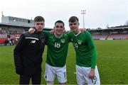 18 November 2019; Republic of Ireland players, from left, Josh Keeley, Oisín Hand, and Evan Ferguson during the UEFA Under-17 European Championship Qualifier match between Republic of Ireland and Israel at Turner's Cross in Cork. Photo by Piaras Ó Mídheach/Sportsfile