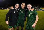 19 November 2019; Republic of Ireland players, from left, Troy Parrott, Adam Idah and Conor Coventry following the UEFA European U21 Championship Qualifier match between Republic of Ireland and Sweden at Tallaght Stadium in Tallaght, Dublin. Photo by Stephen McCarthy/Sportsfile