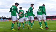 18 November 2019; Oliver O'Neill of Republic of Ireland, centre, celebrates a goal by team-mate Anselmo Garcia McNulty during the UEFA Under-17 European Championship Qualifier match between Republic of Ireland and Israel at Turner's Cross in Cork. Photo by Piaras Ó Mídheach/Sportsfile