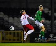 19 November 2019; Adam Nugent of Republic of Ireland in action against Damian Wojdakowski of Poland during the U15 International Friendly match between Republic of Ireland and Poland at Eamonn Deacy Park in Galway. Photo by Seb Daly/Sportsfile