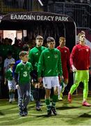 19 November 2019; James McManus of Republic of Ireland leads his side out prior to the U15 International Friendly match between Republic of Ireland and Poland at Eamonn Deacy Park in Galway. Photo by Seb Daly/Sportsfile
